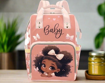 Personalized Diaper Bag Girl Pink Bows Mommy Bag Coquette Diaper Bag Waterproof Backpack Pink Vintage Diaper Backpack Girls Baby Shower Gift