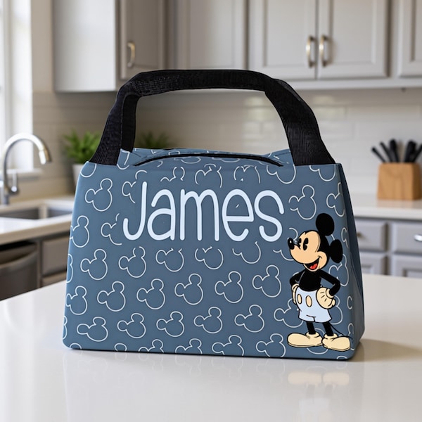 Lunch Bag Personalized Mickey Mouse Blue Custom Kids Name Lunch Box Insulated Customized Blue Boy Lunchbox Gifting Idea For Boy Customized