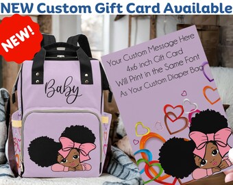 Black Baby Girl Diaper Bag | Baby Girl With Natural Afro Pigtails | Custom Diaper Bag | Large Capacity | Waterproof Girl Diaper Bag Backpack