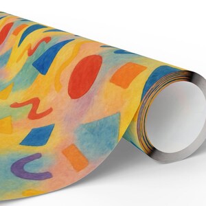 Birthday Wrapping Paper Colorful Gift Wrap Kids Celebration Sheet Eco Friendly Unique Custom Eclectic Pattern Yellow Blue Geometric Festive image 7