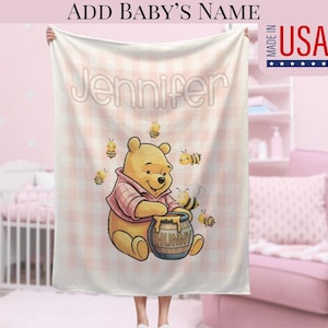 Winnie the Pooh Baby Blanket Personalized Gift For Child Blanket Gift For New Mom Pooh Bear Custom Name Baby Shower Gifting Idea for Baby