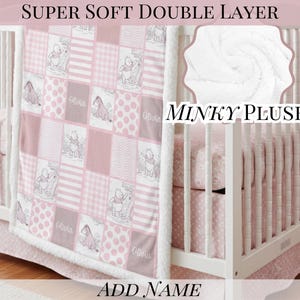 Winnie the Pooh Pink Toile Plush Blanket Personalized Girl Name Gift Idea Throw Blanket Custom Baby Name Gifting Idea Birthday Gift for Girl