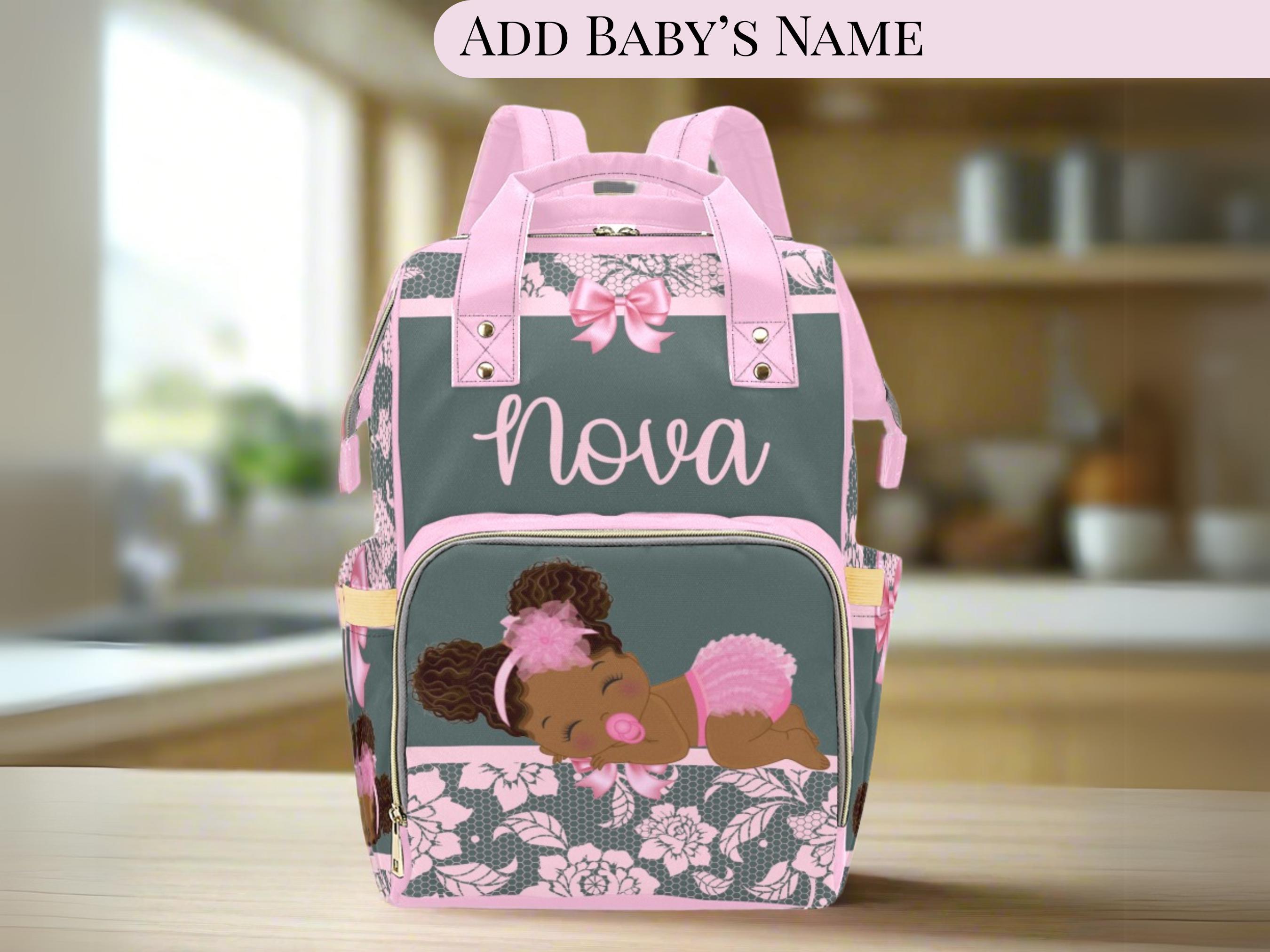 Girl Diaper Bag Personalized African American Pink Ruffle Diaper Custom Diaper Bag Girl Baby Shower Gift Waterproof Mommy Bag Gifting Idea