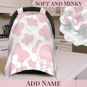 Car Seat Cover Personalized Cow Print Girl Baby Seat Canopy Soft Dot Blanket Custom Baby Name Girl Gift Cowboy Baby Shower Gift New Mom Idea