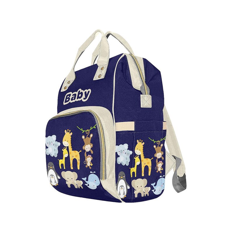 Waterproof Multi-Function Backpack Backpack Baby Bag Jungle Animals In Navy Blue Designer Diaper Bags Personalize Optional