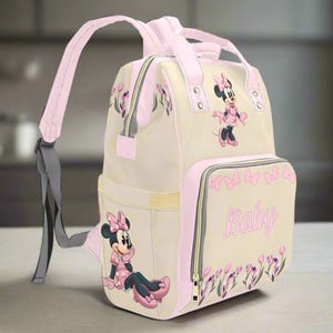 Minnie Mouse Pink Diaper Bag Personalized Baby Name Diaper Backpack Girl Pink Baby Shower Gift Waterproof Mommy Bag Backpack Gifting Idea