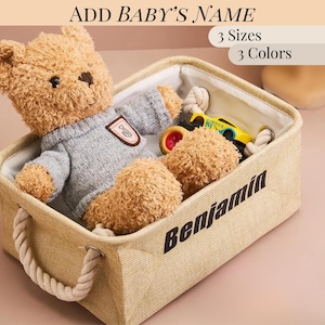 Spielzeug Aufbewahrungskorb Personalisierter Aufbewahrungskorb Baby Name Leinen Kid Organizer Geschenk für Kinder Baby Shower Geschenkidee Neue Mutter Aufbewahrung für Baby