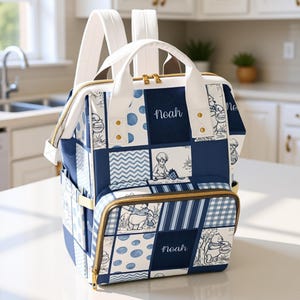 Baby Bag Winnie the Pooh Pink Girl Toile Squares Personalized Custom Diaper Bag Backpack Baby Shower Gift Mommy Bag Backpack Gifting Idea