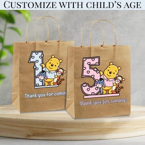 Birthday Gift Bag For Kids Winnie the Pooh Birthday Party Favor Paper Bag Personalized Party Favor Bag For Kids Birthday Party Custom Age