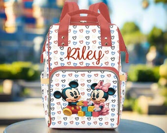 Personalized Mickey & Minnie Mouse Diaper Bag Baby Name Custom Diaper Backpack Gender Neutral Baby Shower Gift Mommy Bag Backpack Gift Idea