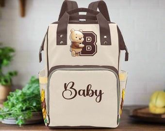 Pooh Bear Diaper Bag Monogram Backpack Gender Neutral Waterproof Mommy Bag Backpack Custom Baby Name Diaper Bag Unisex Baby Shower Gift