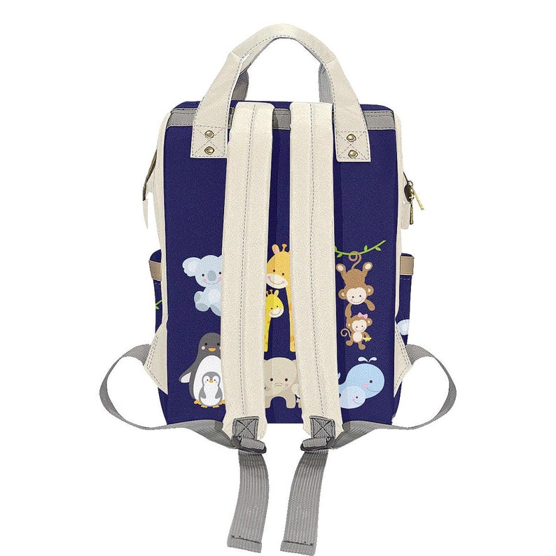 Waterproof Multi-Function Backpack Backpack Baby Bag Jungle Animals In Navy Blue Designer Diaper Bags Personalize Optional