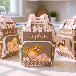 Girl Baby Bag Personalized Diaper Backpack Polka Dot Custom Baby Shower Gift Mom Bag Floral Waterproof Diaper Bag Girl Gift For Baby Shower