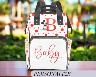 Mickey Mouse Monogram Diaper Bag Personalized Baby Name Custom Diaper Backpack Gender Neutral Baby Shower Gift Mommy Bag Gift Idea Baby Bag