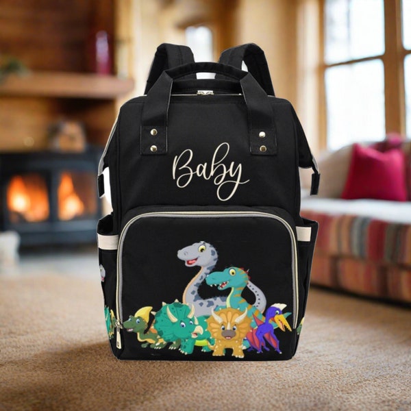 Diaper Bag Backpack | Dinosaur Diaper Bag Backpack | Custom Diaper Bag | Cute And Fun Cartoon Dinosaurs | Waterproof Diaper Bag | Mommy Bag