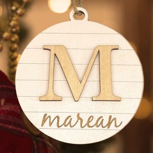 Wood Engraved Ornament Initial Monogram Custom Name Christmas Ornament Personalized Wooden Name Tag Ornament Christmas Tree Decoration Gift