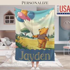 Baby Blanket Winnie the Pooh Personalized Gift For Child Kid Blanket Gift For New Mom Pooh Bear Custom Name Gender Neutral Baby Shower Gift