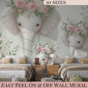 Elephant Safari Nursery Wall Mural Wallpaper Removable PVC Sticker Soft Pink Girl Nursery Gift Kids Room Nursery Decor Baby Shower Gift Idea