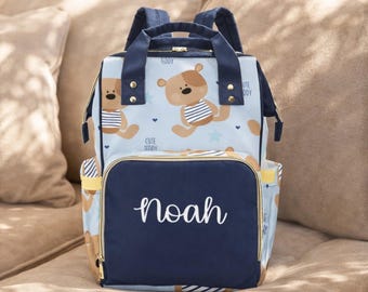 Teddy Bear Diaper Bag Backpack Personalized Diaper Bag Cute Bear Blue Custom Waterproof Diaper Bag Mommy Bag Boy Diaper Bag Baby Shower Gift