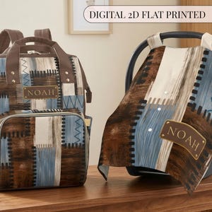Patchwork Boy Baby Bag Mocha Luxe Custom Baby Name Diaper Bag Personalized Boy Baby Shower Gift Diaper Backpack Mommy Bag Gifting Idea