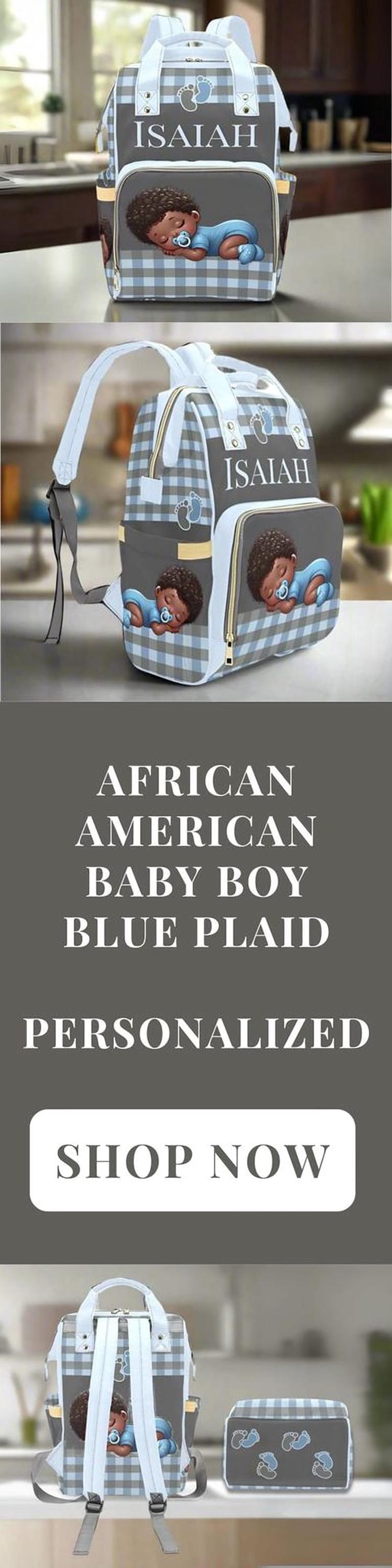 Black Baby Boy Custom Diaper Bag Bluy Baby Shower Gift Diaper Bag Backpack Ethnic Personalized Mommy Bag Baby Gift Backpack Plaid Diaper Bag