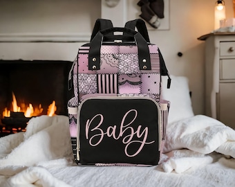 Custom Diaper Bag with Name Baby Girl Diaper Bag Waterproof Backpack Baby Shower Gift Mommy Travel Organizer Pink Nursery Changing Station