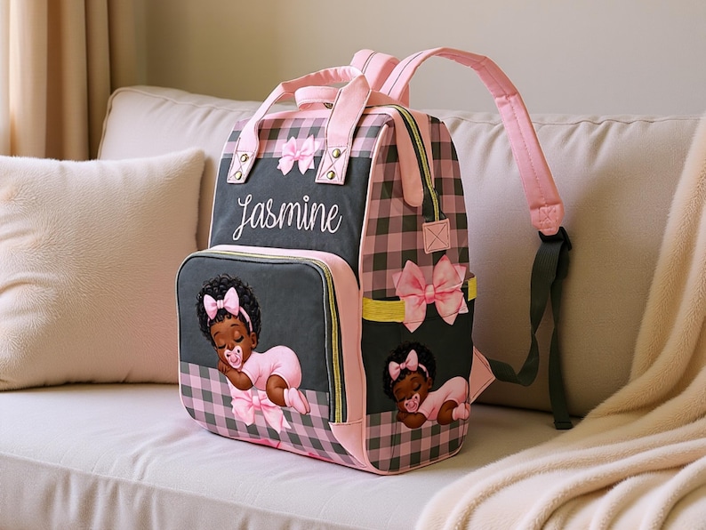Diaper Bag Black Baby Girl in Pink Ruffle Diaper Custom Diaper Bag Girl Personalized Pink Baby Shower Gift Waterproof Mommy Bag Gifting Idea