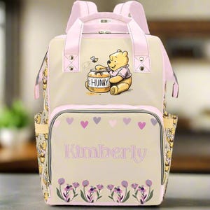 Winnie the Pooh Diaper Bag Personalized Tigger Custom Diaper Bag Backpack Girl Pink Baby Shower Gift Waterproof Mommy Bag Backpack Gift Idea