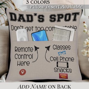 Personalized Dad Pillow Gift For Dad Throw Pillow W Pocket For Him Remote Control Storage Pillow for Fathers Day Custom Gift Idea Birthday
