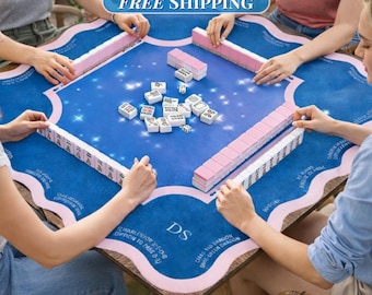 Mahjong Mat With Instruction Custom Player Name Bundle Personalized Travel Mah Jong Gift Playing Galaxy Mat Blue Green Pink Monogram Initial
