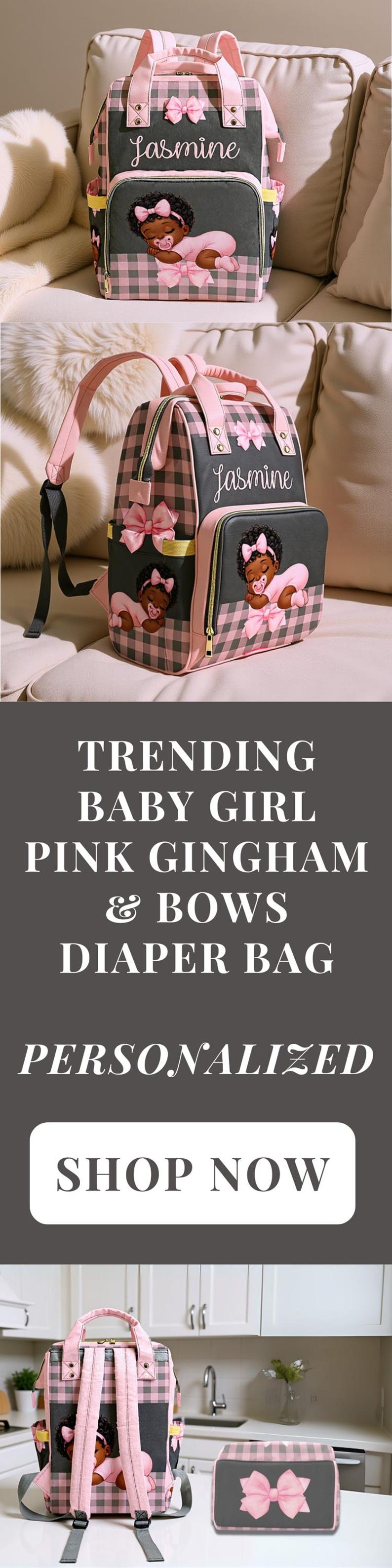 Diaper Bag Black Baby Girl in Pink Ruffle Diaper Custom Diaper Bag Girl Personalized Pink Baby Shower Gift Waterproof Mommy Bag Gifting Idea