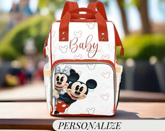 Mickey & Minnie Mouse Diaper Bag Personalized Baby Name Unisex Diaper Backpack Gender Neutral Baby Shower Gift Mommy Bag Backpack Gift Idea