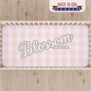 Plaid Crib Sheet Personalized For Baby Nursery Fitted Crib Sheet For New Mom Gift Idea Custom Name Girl Baby Shower Gifting Idea For Mother