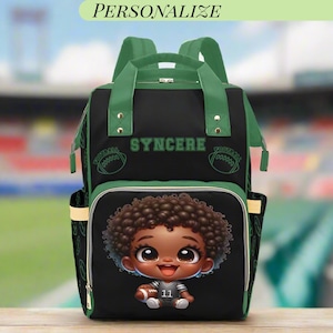 Football Diaper Bag Backpack for Boys Baby Shower Gift African American Baby Boy Black Green Waterproof Backpack Diaper Bag Baby Shower Gift