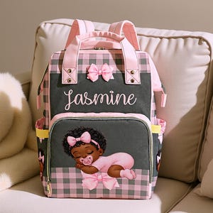 Diaper Bag Black Baby Girl in Pink Ruffle Diaper Custom Diaper Bag Girl Personalized Pink Baby Shower Gift Waterproof Mommy Bag Gifting Idea