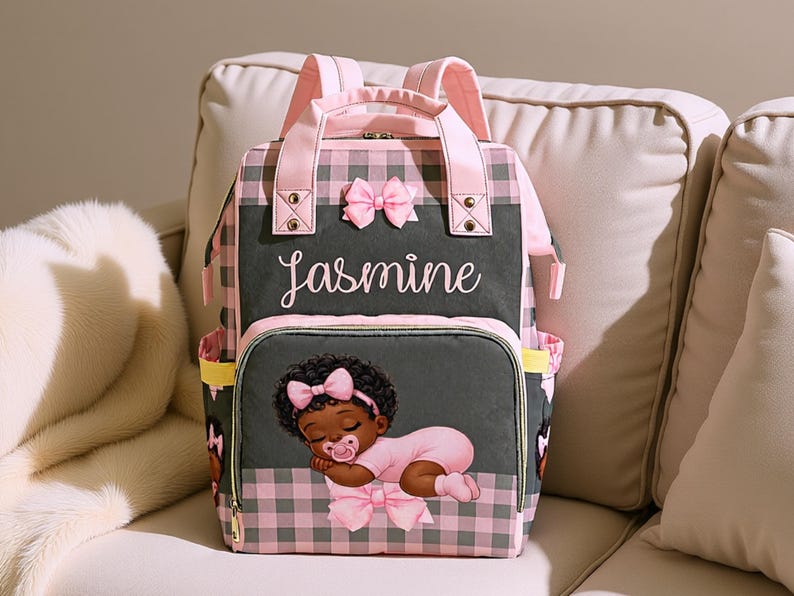 Diaper Bag Black Baby Girl in Pink Ruffle Diaper Custom Diaper Bag Girl Personalized Pink Baby Shower Gift Waterproof Mommy Bag Gifting Idea