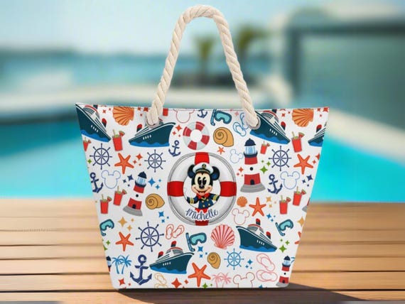 Personalized Mickey Cruise Boat Tote Bag With Zipper Tote Canvas Handbag Cruise Ship Gift Idea Mom Zippered Mickey Mouse Tote Bag For Her