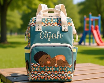 Custom Boy Diaper Bag Black Baby Shower Gift Ethnic Pattern Diaper Bag Backpack Personalized Mommy Bag Baby Gift Backpack Plaid Diaper Bag
