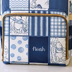 Baby Bag Winnie the Pooh Pink Girl Toile Squares Personalized Custom Diaper Bag Backpack Baby Shower Gift Mommy Bag Backpack Gifting Idea