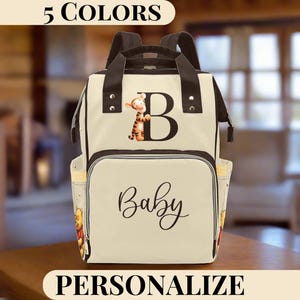 Pooh Bear Personalized Diaper Bag Gift Tigger Monogram Diaper Backpack Gender Neutral Waterproof Mommy Bag Backpack Baby Shower Diaper Bag