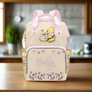 Diaper Bag Pooh Bear Personalized Tigger Custom Diaper Bag Backpack Girl Pink Baby Shower Gift Waterproof Mommy Bag Backpack Gifting Idea
