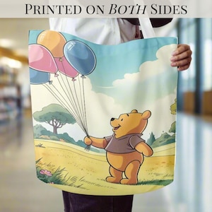 Canvas Tote Bag Winnie the Pooh With Balloons Gift for Mom Shopping Bag Large Tote Gift For Her Pooh Handbag Mom Birthday Tote Gifting Idea