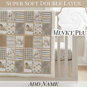 Personalized Baby Blanket Name Gift Custom Idea Pooh Blanket Minky Sherpa Throw Newborn Boy Present Shower Keepsake Nursery Soft Plush