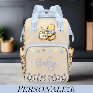 Winnie the Pooh Diaper Bag Personalized Tigger Custom Diaper Backpack Boy Blue Baby Shower Gift Waterproof Mommy Bag Backpack Gifting Idea