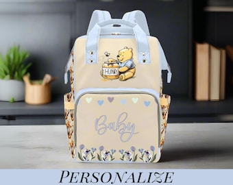 Winnie the Pooh Diaper Bag Personalized Tigger Custom Diaper Backpack Boy Blue Baby Shower Gift Waterproof Mommy Bag Backpack Gifting Idea