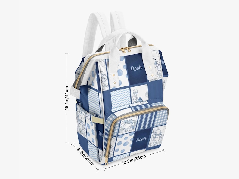 Baby Bag Winnie the Pooh Pink Girl Toile Squares Personalized Custom Diaper Bag Backpack Baby Shower Gift Mommy Bag Backpack Gifting Idea