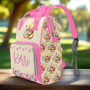 Custom Baby Backpack Personalized Diaper Bag Pink Girl Design Waterproof Mommy Organizer Nursery Storage Travel Carrier Newborn Essential Baby Shower Gift Multiple Compartments Padded Straps Premium Quality Construction Comfortable Carrying