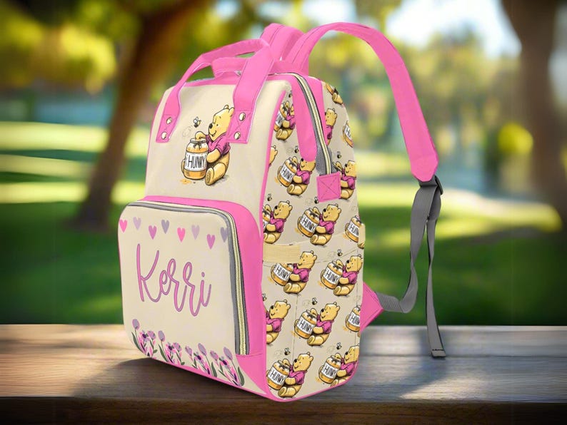 Custom Baby Backpack Personalized Diaper Bag Pink Girl Design Waterproof Mommy Organizer Nursery Storage Travel Carrier Newborn Essential Baby Shower Gift Multiple Compartments Padded Straps Premium Quality Construction Comfortable Carrying