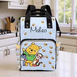 Custom Mommy Bag Winnie the Pooh Diaper Bag Personalized Diaper Backpack Boy Blue Baby Shower Gift Waterproof Backpack Diaper Bag Gift Idea