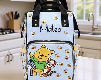 Custom Mommy Bag Winnie the Pooh Diaper Bag Personalized Diaper Backpack Boy Blue Baby Shower Gift Waterproof Backpack Diaper Bag Gift Idea